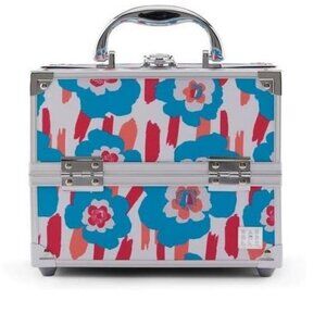 Caboodles Adored Women's Train Case 4-Tray Cosmetic Organizer Blue Floral